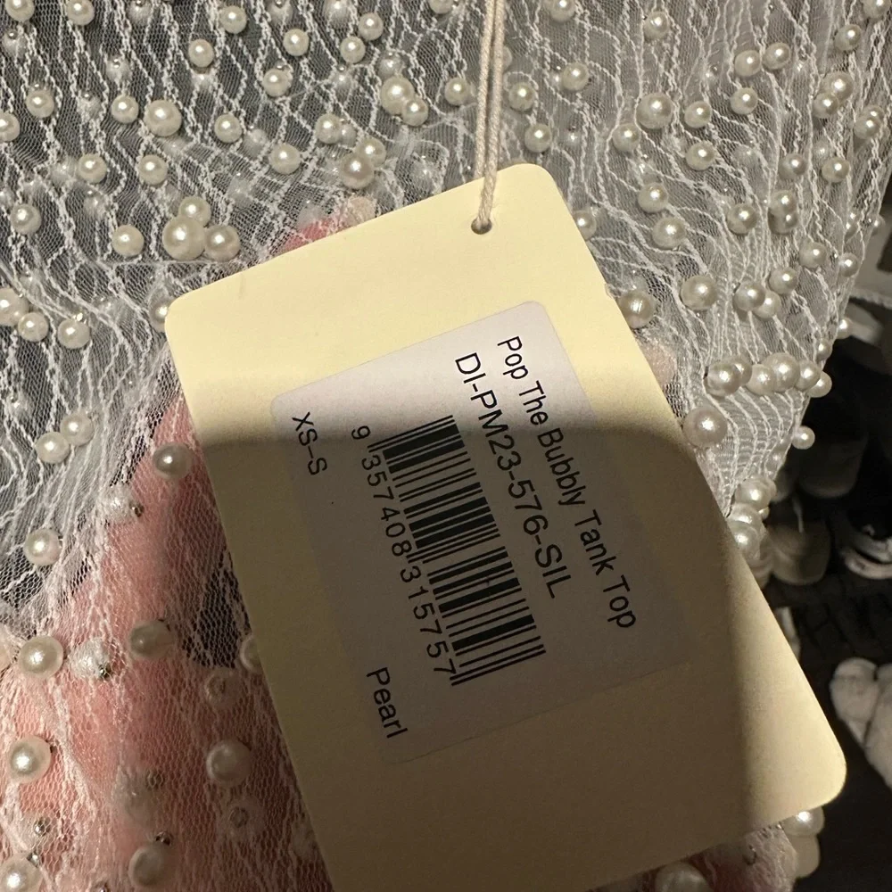 Peppermayo Ivory Sheer Beaded Mesh Tank - Picture 5 of 6
